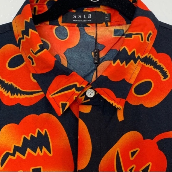 SSLR Mens Halloween Pumpkin Shirt 2XL NEW Casual Button Up Spooky Party Holiday - Picture 6 of 6